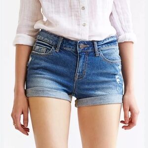 Urban Outfitters BDG Denim Shorts Midrise Shortie Distressed Med Wash Size 28